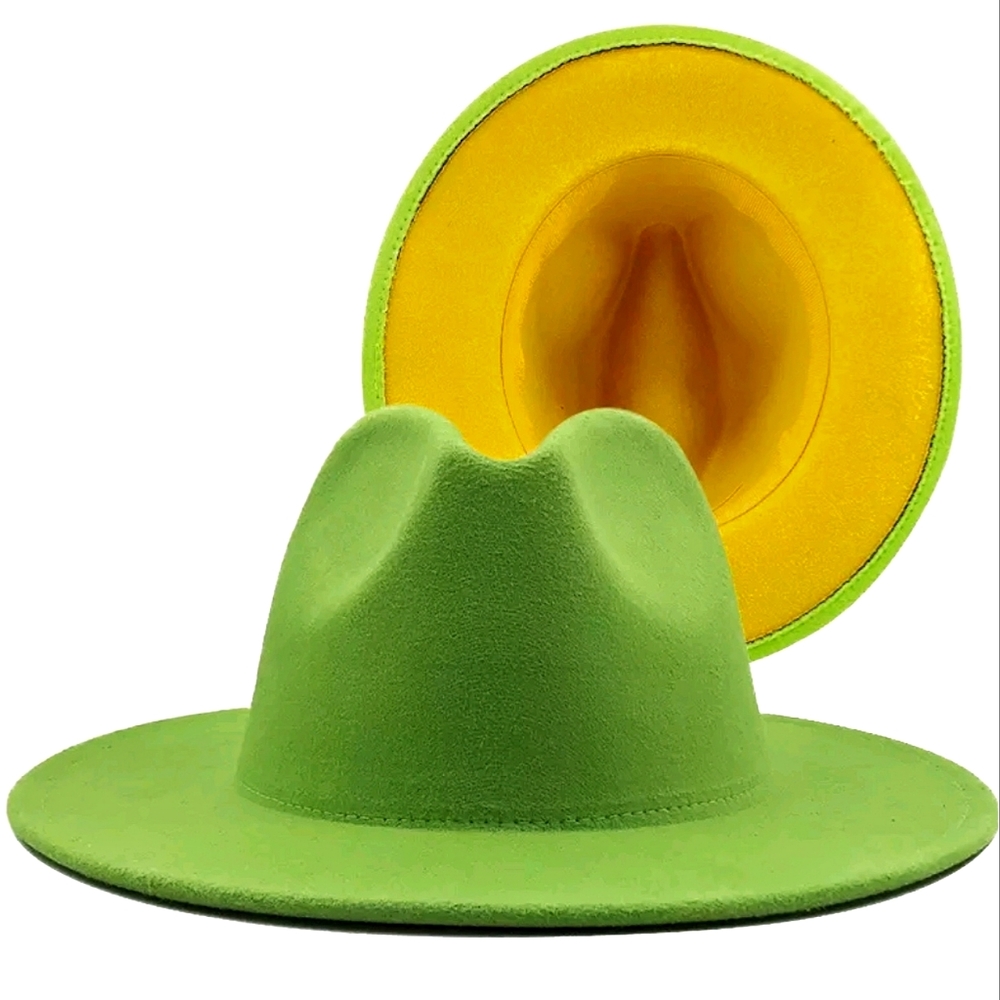 Green Yellow Fedora, Sorority Fedora Chi Eta Phi Soror Gift, Statement Two Tone
